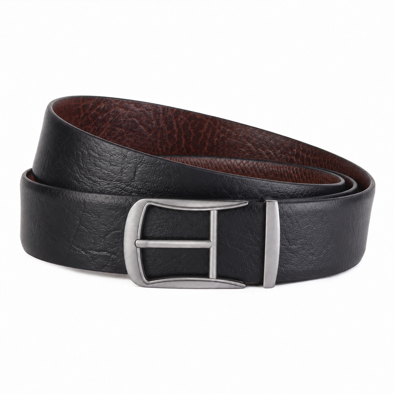 Cronos Wild Black & Brown Italian Leather Reversible Belt for Men – Matte Grey Buckle