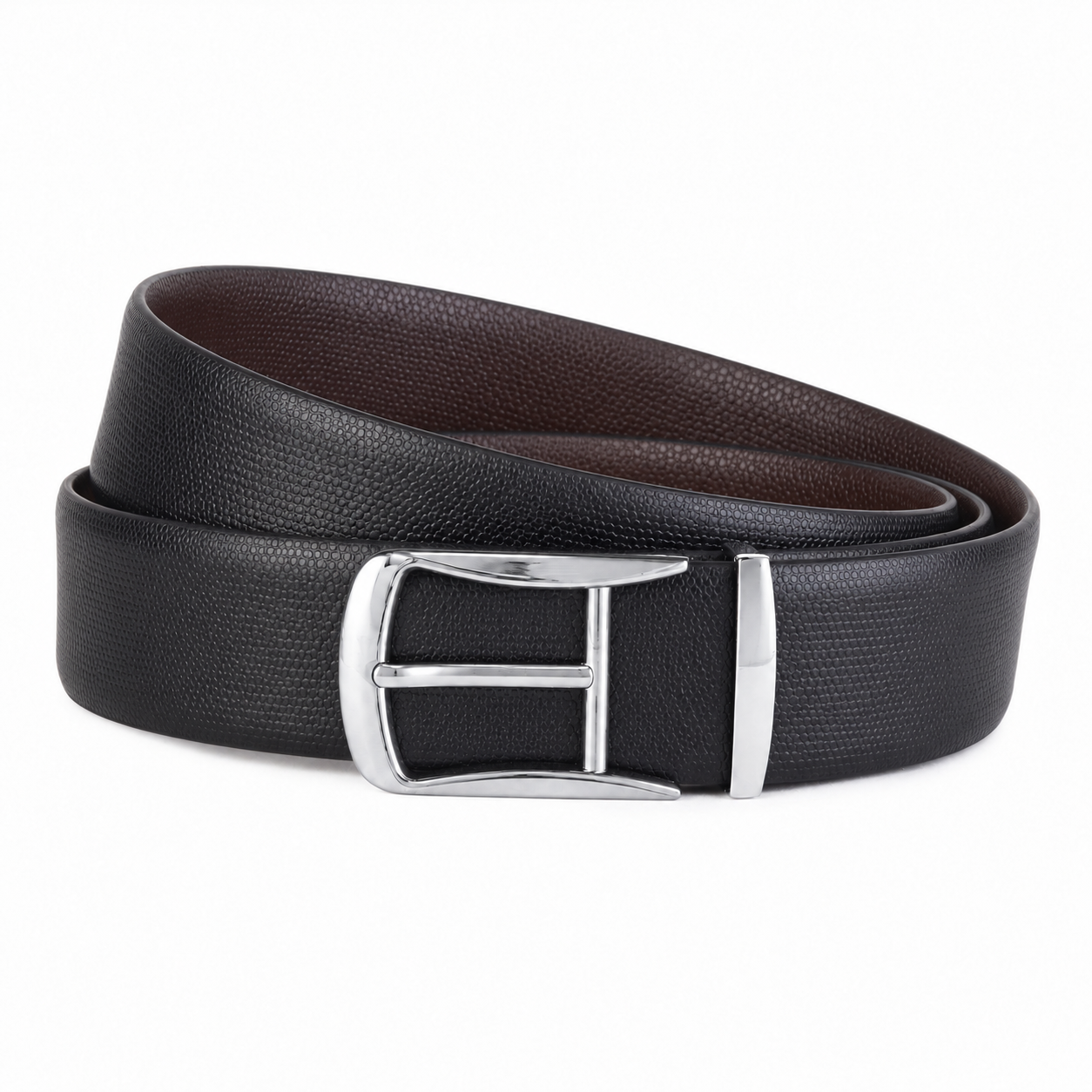 Cronos Braided Black & Brown Italian Leather Reversible Belt for Men – Silver Buckle