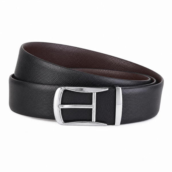 Cronos Braided Black & Brown Italian Leather Reversible Belt for Men – Silver Buckle