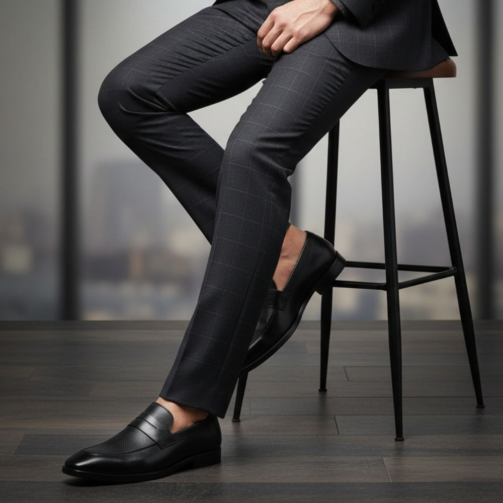 Hayes London | Windsor Black Formal Penny Loafers for Men – Genuine Leather Dotted Slip-On Shoes for Office & Party Wear