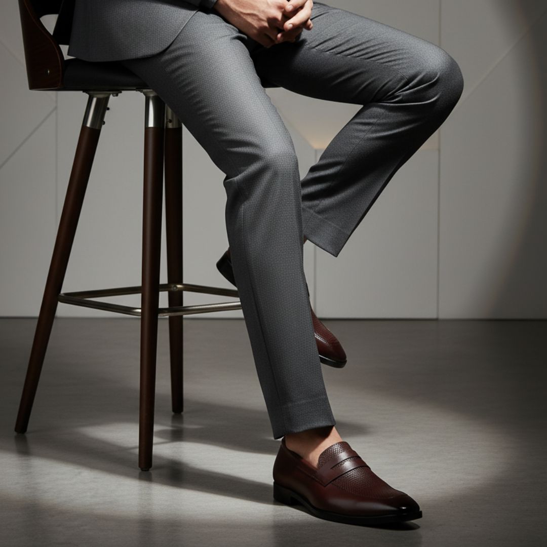 Hayes London | Windsor Brown Formal Penny Loafers for Men – Genuine Leather Dotted Slip-On Shoes for Office & Party Wear