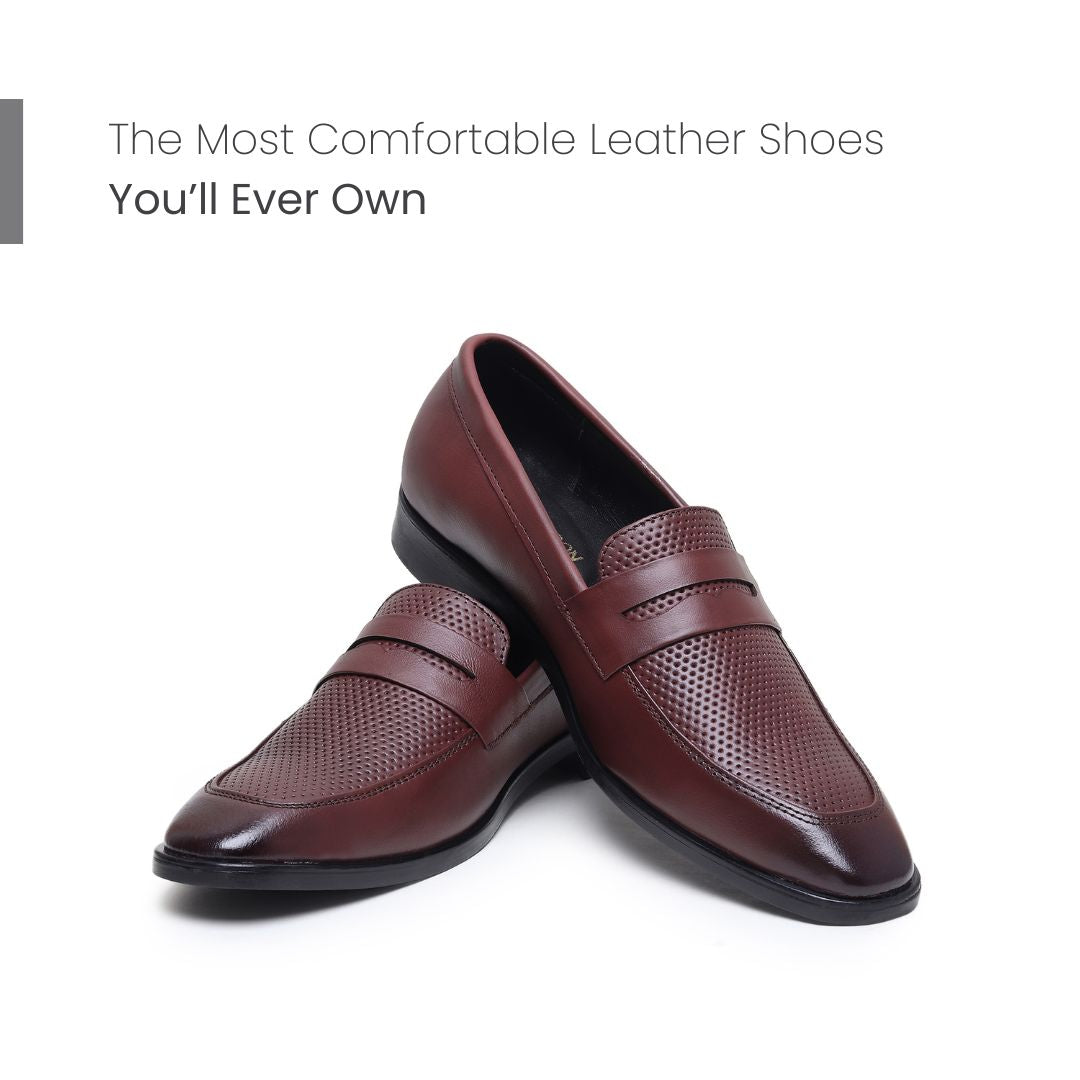 Hayes London | Windsor Brown Formal Penny Loafers for Men – Genuine Leather Dotted Slip-On Shoes for Office & Party Wear