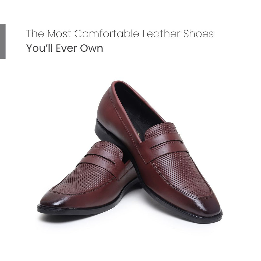 Hayes London | Windsor Brown Formal Penny Loafers for Men – Genuine Leather Dotted Slip-On Shoes for Office & Party Wear