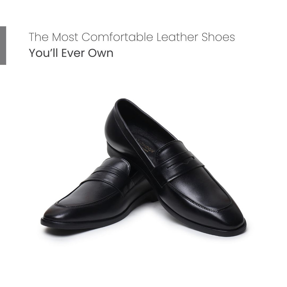 Hayes London | Belmonte Black Formal Penny Loafers for Men – Genuine Leather Slip-On Shoes for Office & Party Wear