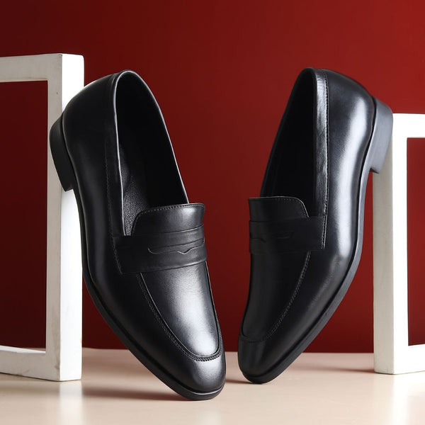 Hayes London | Belmonte Black Formal Penny Loafers for Men – Genuine Leather Slip-On Shoes for Office & Party Wear