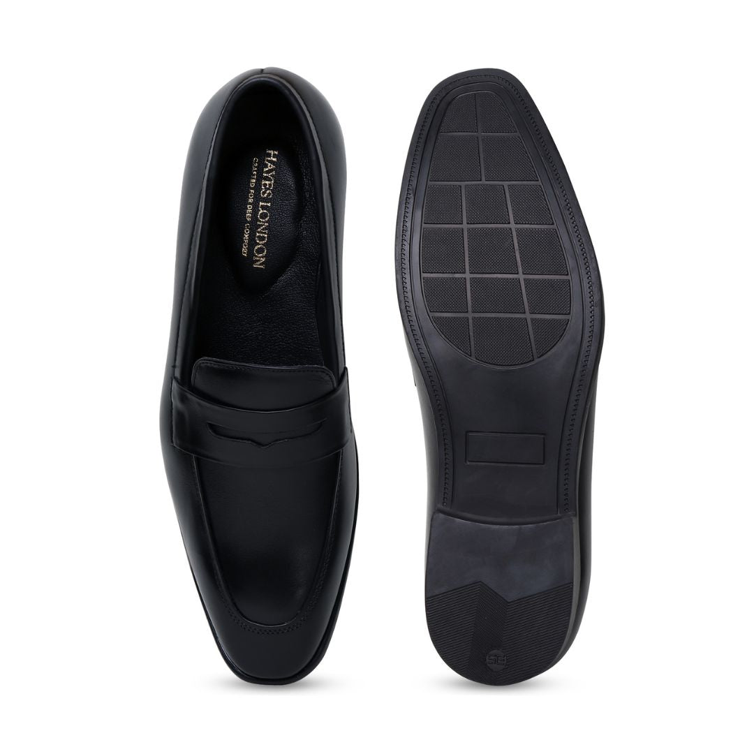 Hayes London | Belmonte Black Formal Penny Loafers for Men – Genuine Leather Slip-On Shoes for Office & Party Wear