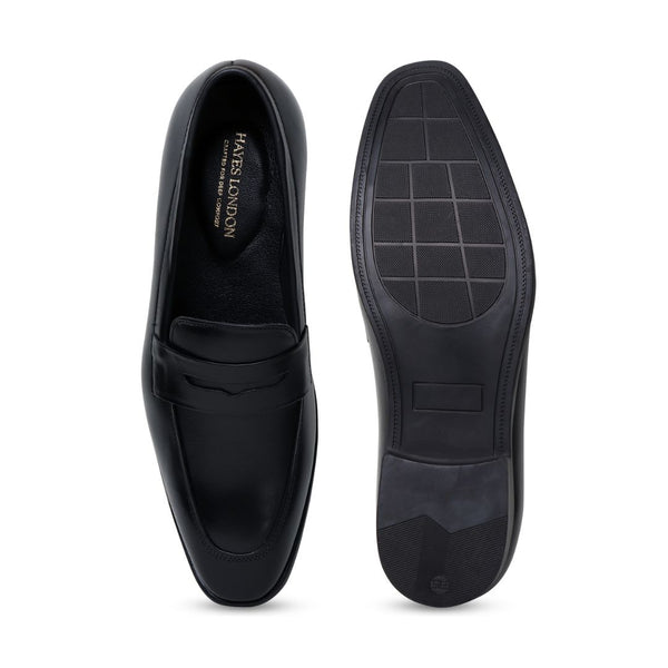 Hayes London | Belmonte Black Formal Penny Loafers for Men – Genuine Leather Slip-On Shoes for Office & Party Wear