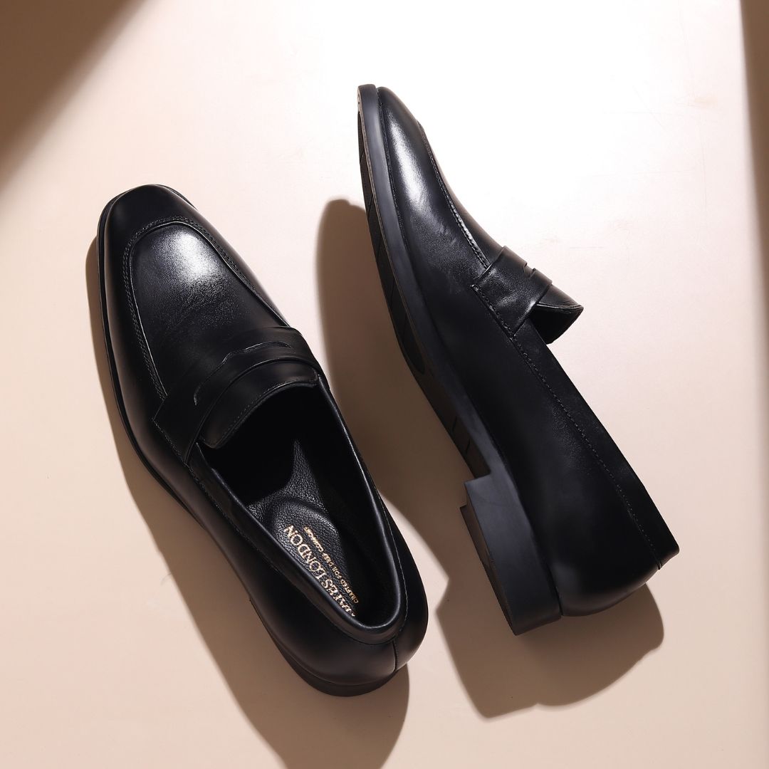 Hayes London | Belmonte Black Formal Penny Loafers for Men – Genuine Leather Slip-On Shoes for Office & Party Wear