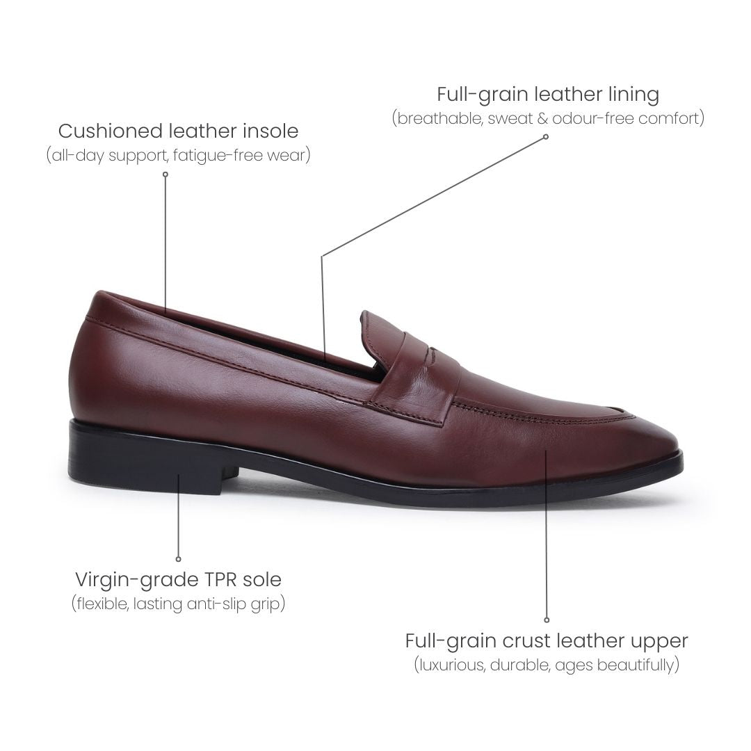 Hayes London | Belmonte Brown Formal Penny Loafers for Men – Genuine Leather Slip-On Shoes for Office & Party Wear
