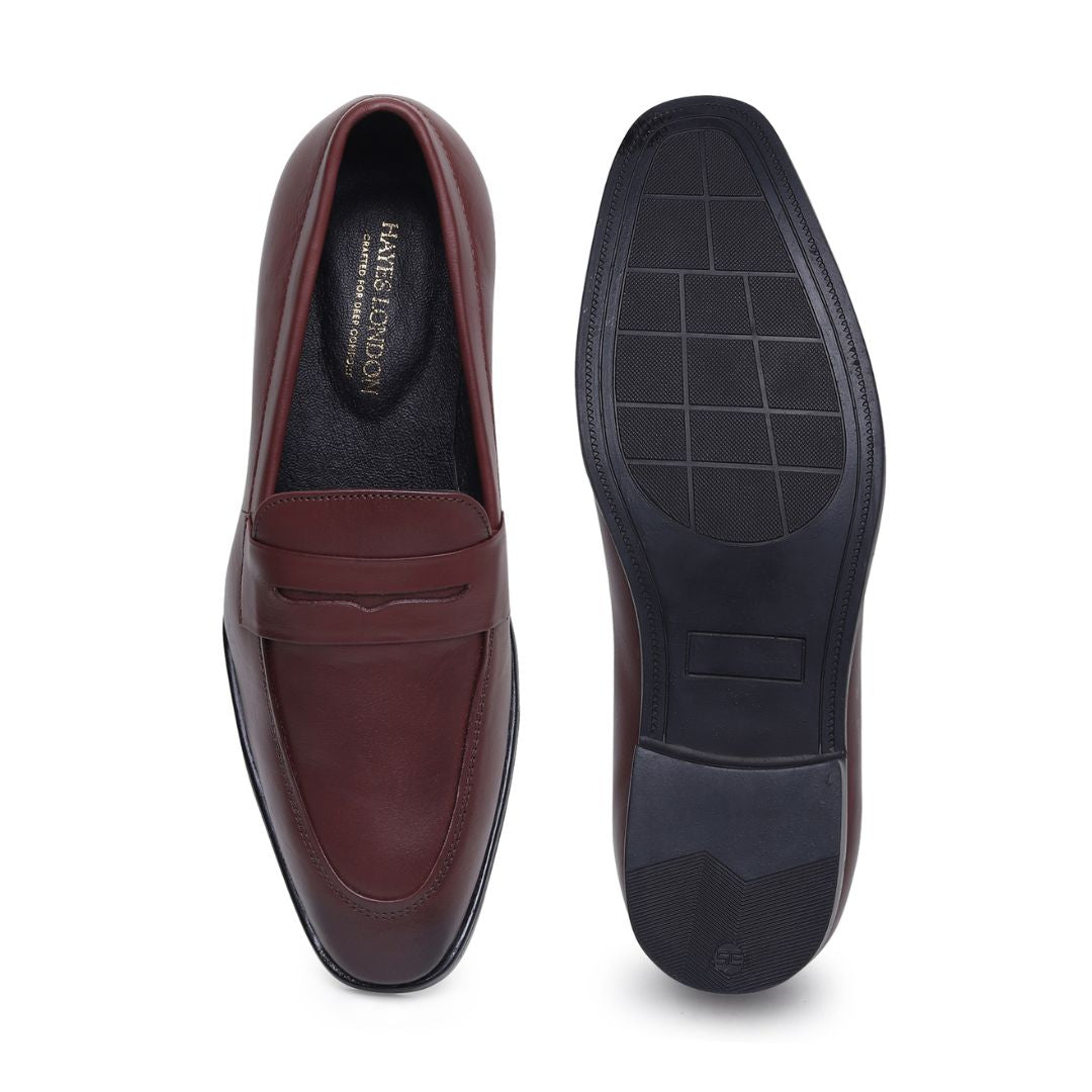 Hayes London | Belmonte Brown Formal Penny Loafers for Men – Genuine Leather Slip-On Shoes for Office & Party Wear