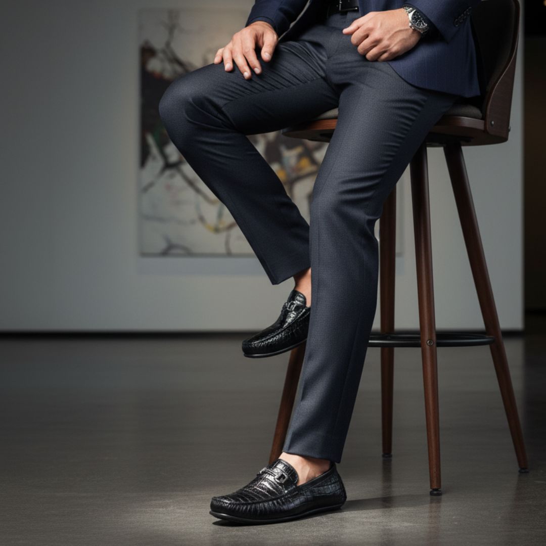 Hayes London | Cruze Driving Loafers – Black Croco Genuine Leather Men’s Shoes
