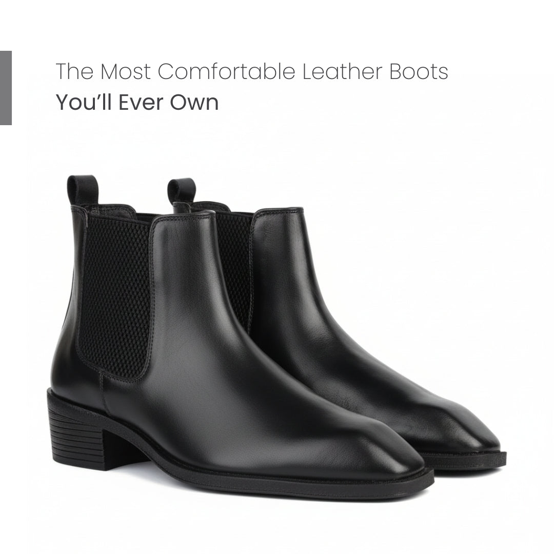 Hayes London | Dominion Cuban Heel Boots – Black Plain Genuine Leather Men’s Boots (2.5-Inch Heel & Tapered Almond Toe Design)