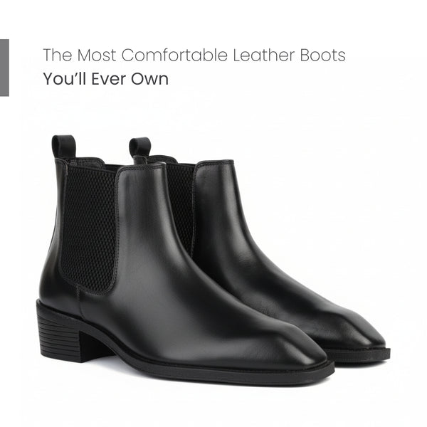 Hayes London | Dominion Black Genuine Leather Cuban Heel Boots for Men – Tapered Almond Toe Design & 2.5-Inch Heel