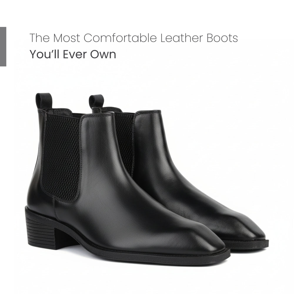 Hayes London | Dominion Cuban Heel Boots – Black Plain Genuine Leather Men’s Boots (2.5-Inch Heel & Tapered Almond Toe Design)
