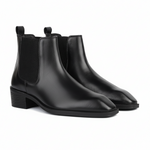 Dominion Black Genuine Leather Cuban Heel Boots for Men – Tapered Almond Toe Design & 2.5-Inch Heel