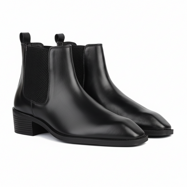 Hayes London | Dominion Black Genuine Leather Cuban Heel Boots for Men – Tapered Almond Toe Design & 2.5-Inch Heel