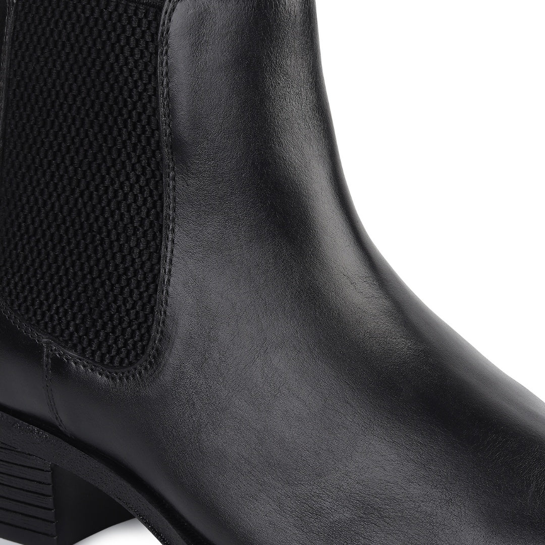 Hayes London | Dominion Cuban Heel Boots – Black Plain Genuine Leather Men’s Boots (2.5-Inch Heel & Tapered Almond Toe Design)