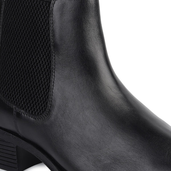 Hayes London | Dominion Black Genuine Leather Cuban Heel Boots for Men – Tapered Almond Toe Design & 2.5-Inch Heel