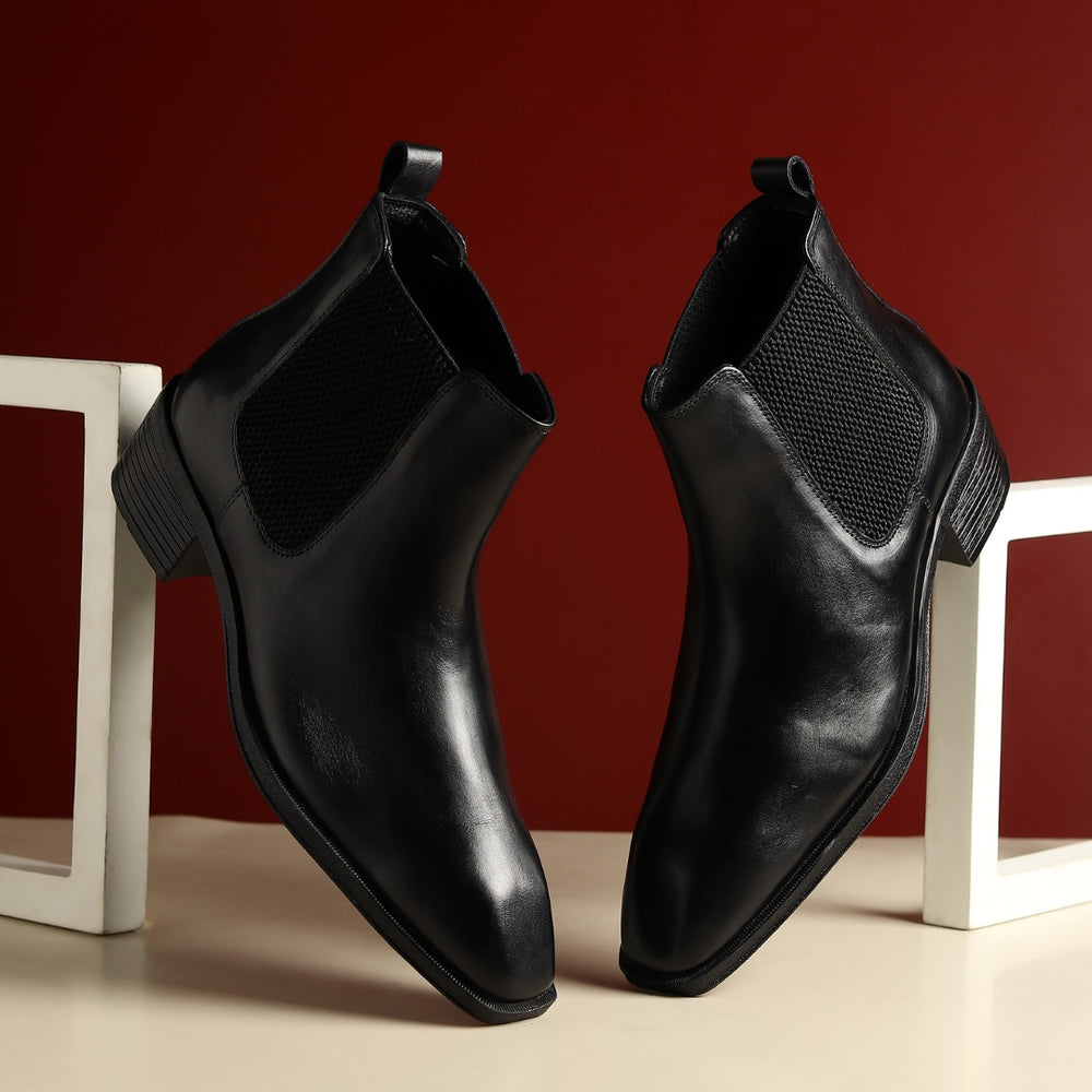 Hayes London | Dominion Cuban Heel Boots – Black Plain Genuine Leather Men’s Boots (2.5-Inch Heel & Tapered Almond Toe Design)