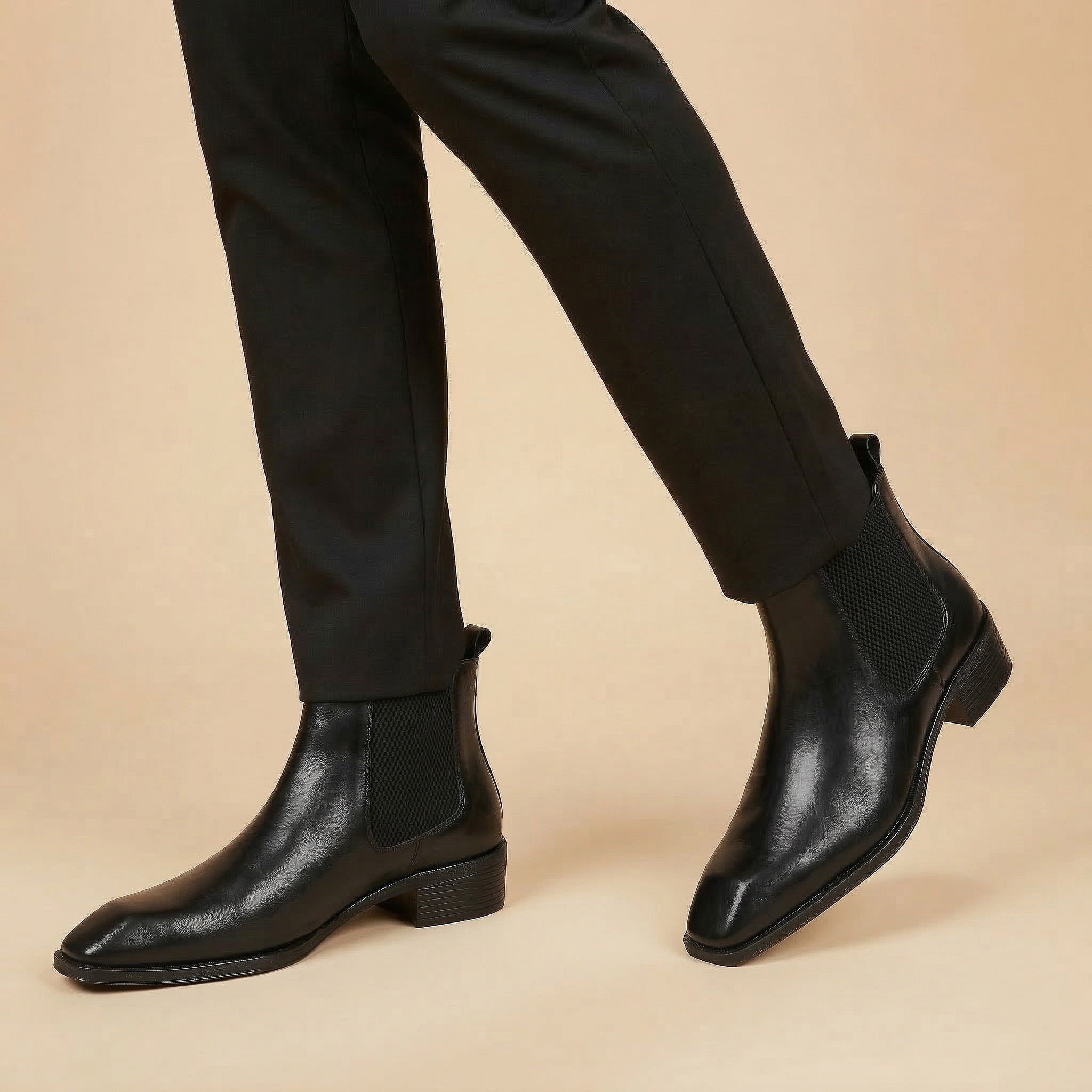 Hayes London | Dominion Cuban Heel Boots – Black Plain Genuine Leather Men’s Boots (2.5-Inch Heel & Tapered Almond Toe Design)