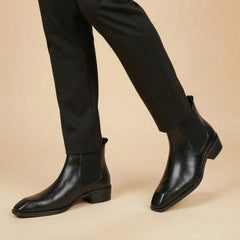 Hayes London | Dominion Cuban Heel Boots – Black Plain Genuine Leather Men’s Boots (2.5-Inch Heel & Tapered Almond Toe Design)