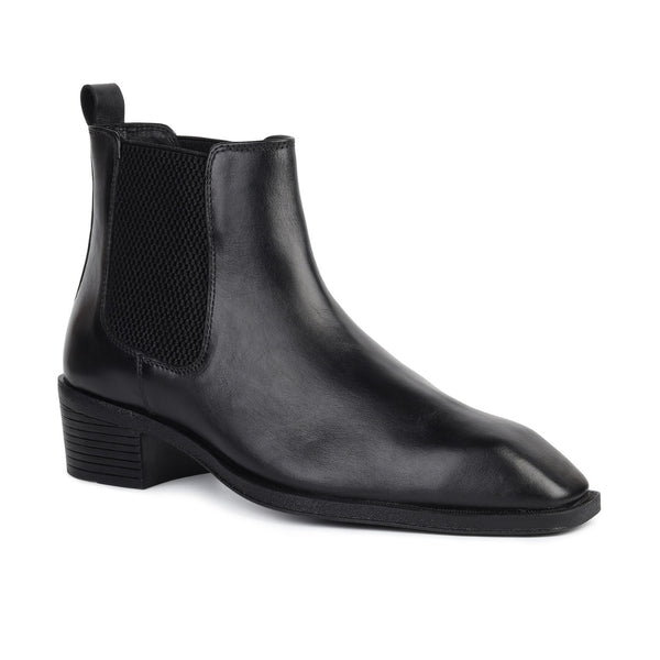 Hayes London | Dominion Black Genuine Leather Cuban Heel Boots for Men – Tapered Almond Toe Design & 2.5-Inch Heel