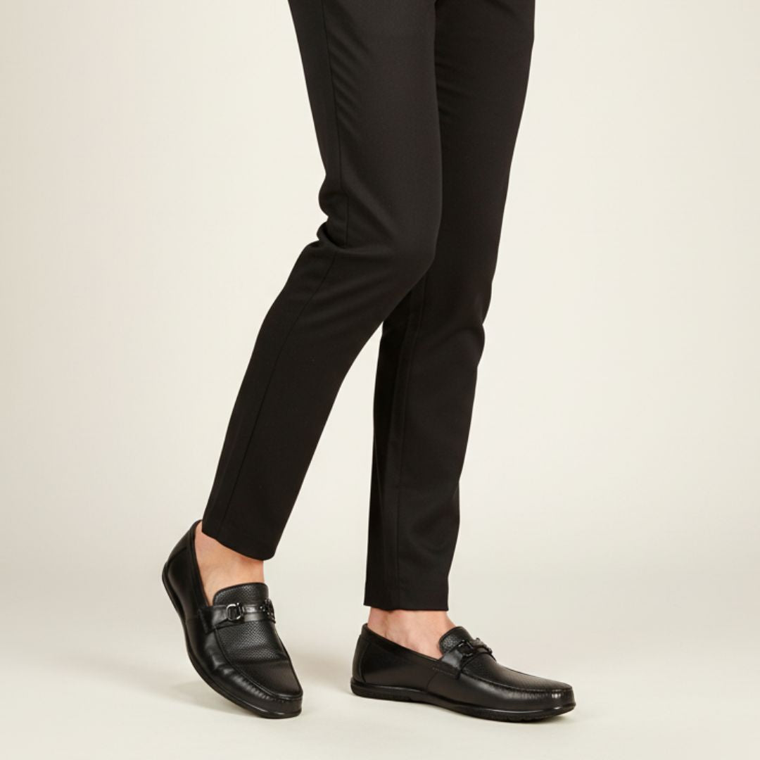 Hayes London | Dune Horsebit Loafers – Black Perforated Genuine Leather Men’s Shoes