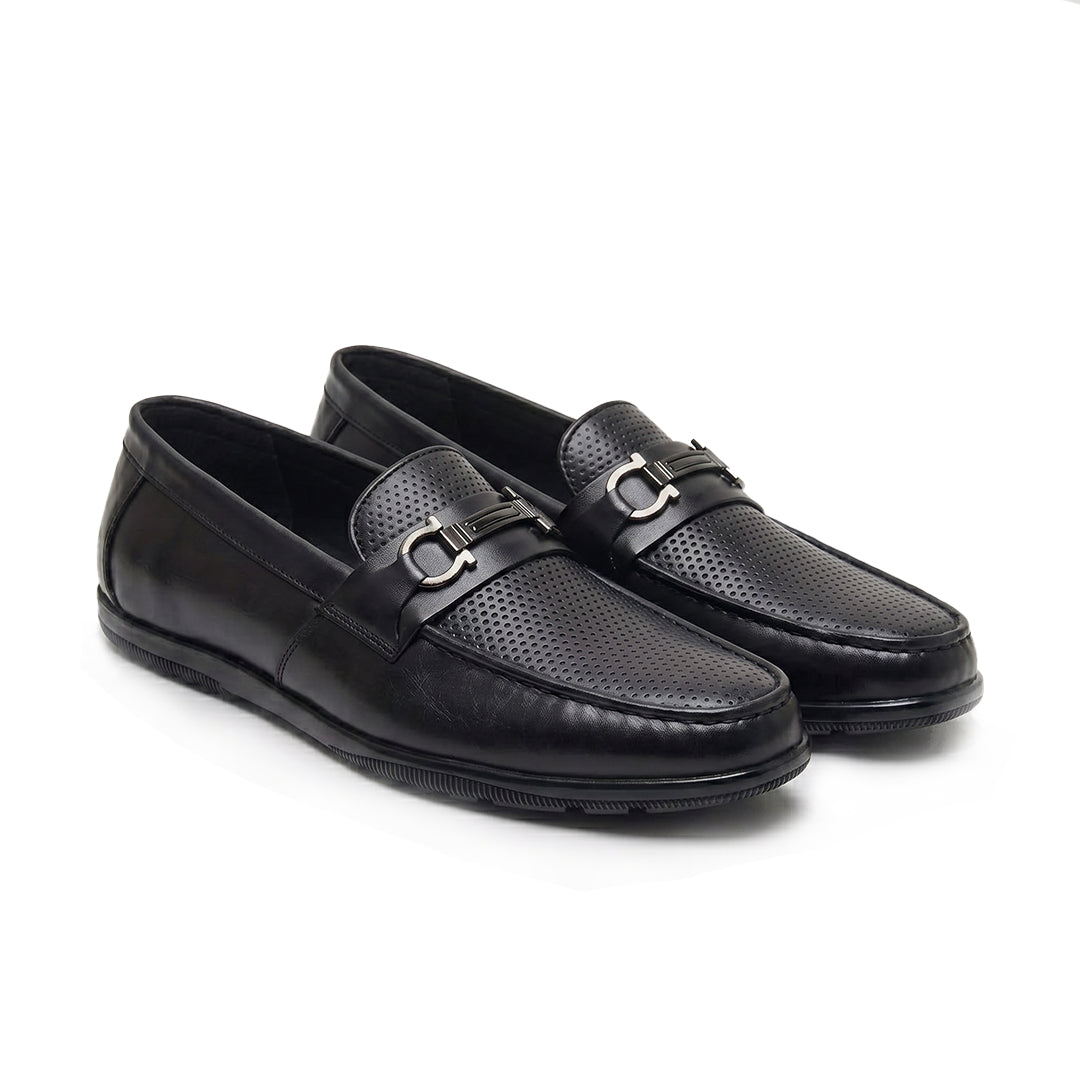 Hayes London | Dune Horsebit Loafers – Black Perforated Genuine Leather Men’s Shoes