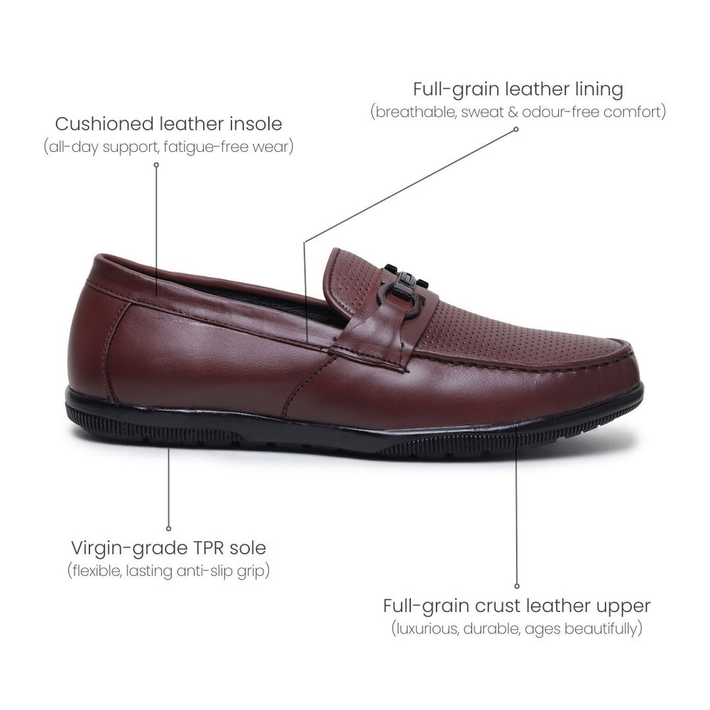 Hayes London | Dune Horsebit Loafers – Brown Perforated Genuine Leather Men’s Shoes