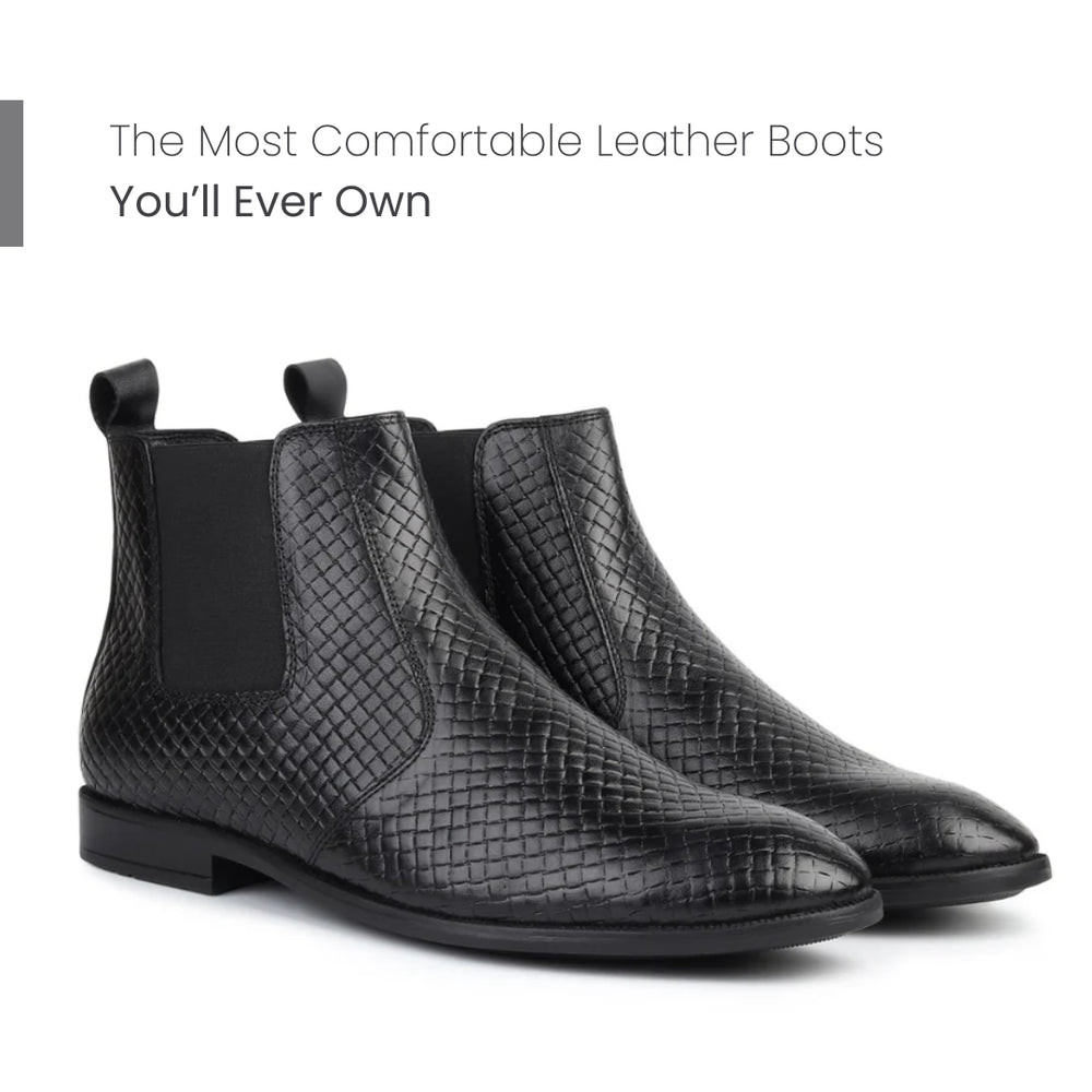 Hayes London | Griffin Chelsea Boots – Black Textured Genuine Leather Men’s Shoes