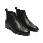 Griffin Chelsea Boots – Black Textured Genuine Leather Men’s Shoes