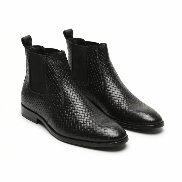 Hayes London | Griffin Chelsea Boots – Black Textured Genuine Leather Men’s Shoes