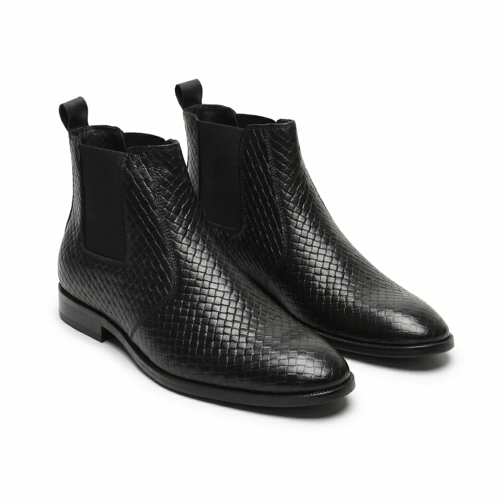 Hayes London | Griffin Chelsea Boots – Black Textured Genuine Leather Men’s Shoes