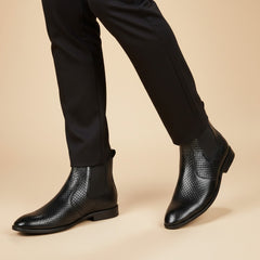 Hayes London | Griffin Chelsea Boots – Black Textured Genuine Leather Men’s Shoes