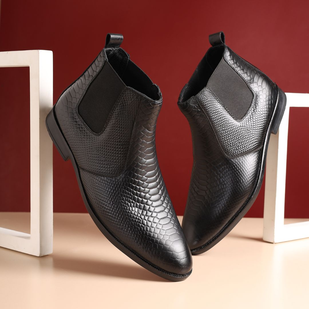Hayes London | Hawk Chelsea Boots – Black Textured Genuine Leather Men’s Shoes