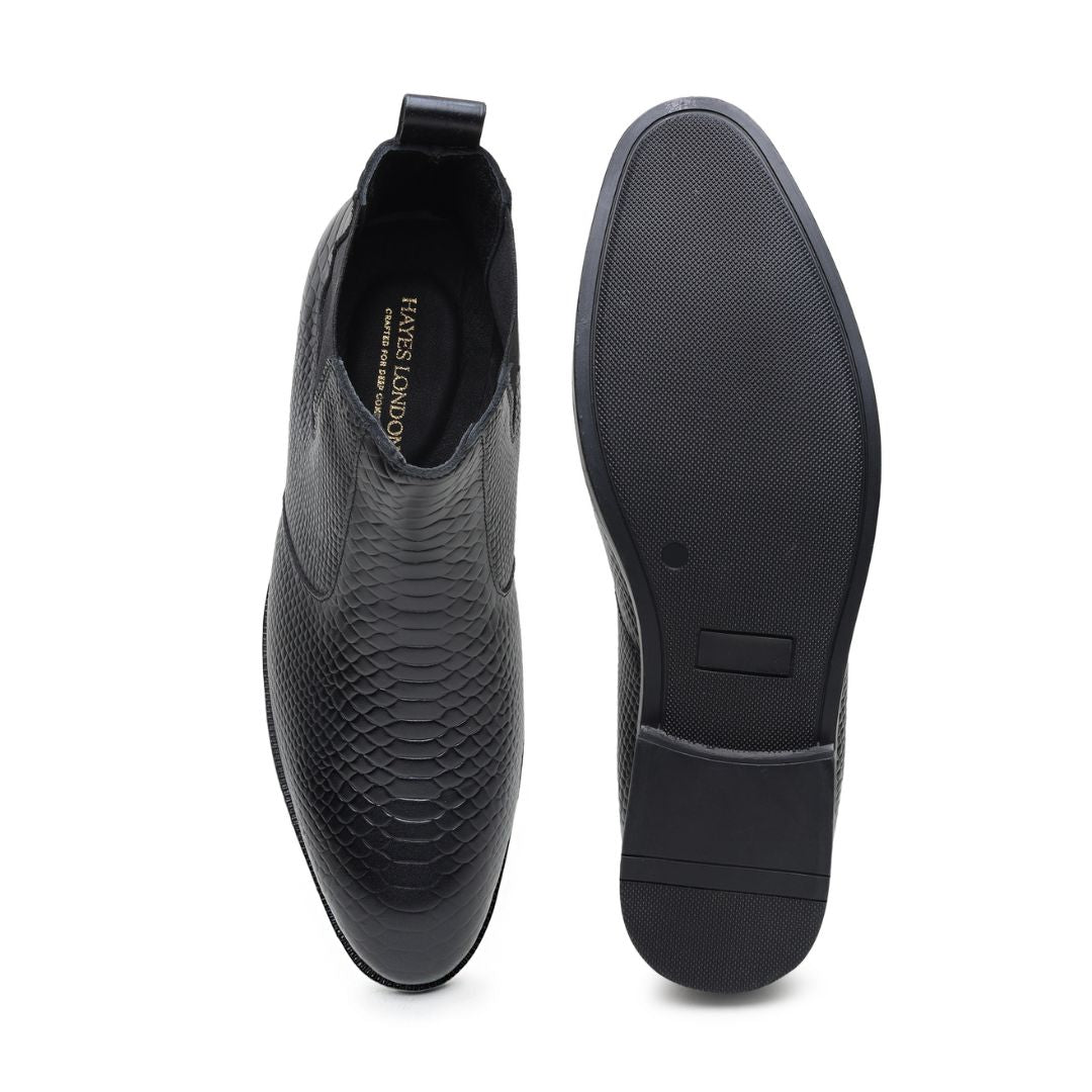 Hayes London | Hawk Chelsea Boots – Black Textured Genuine Leather Men’s Shoes