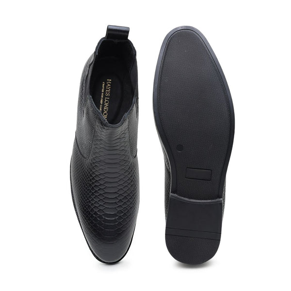 Hayes London | Hawk Chelsea Boots – Black Textured Genuine Leather Men’s Shoes