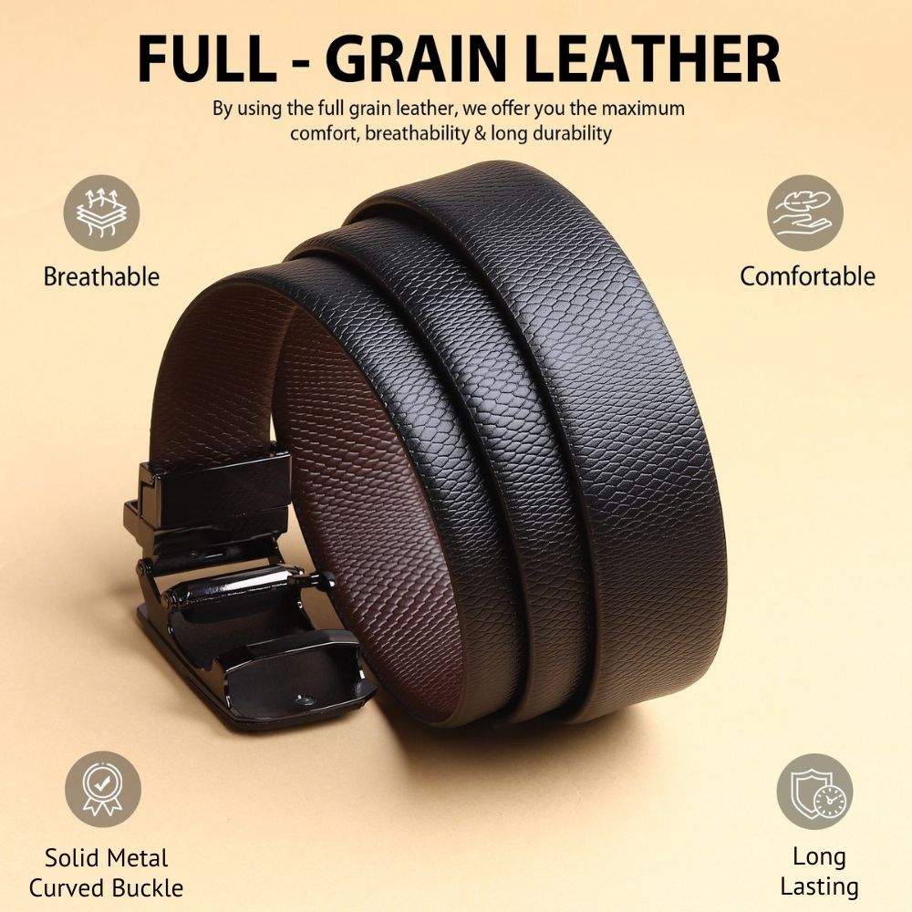 Hayes London | Asgard Auto-Lock No-Hole Italian Leather Belt for Men – Micro-adjustable Reversible Black & Brown Belt for Formal & Casual Wear