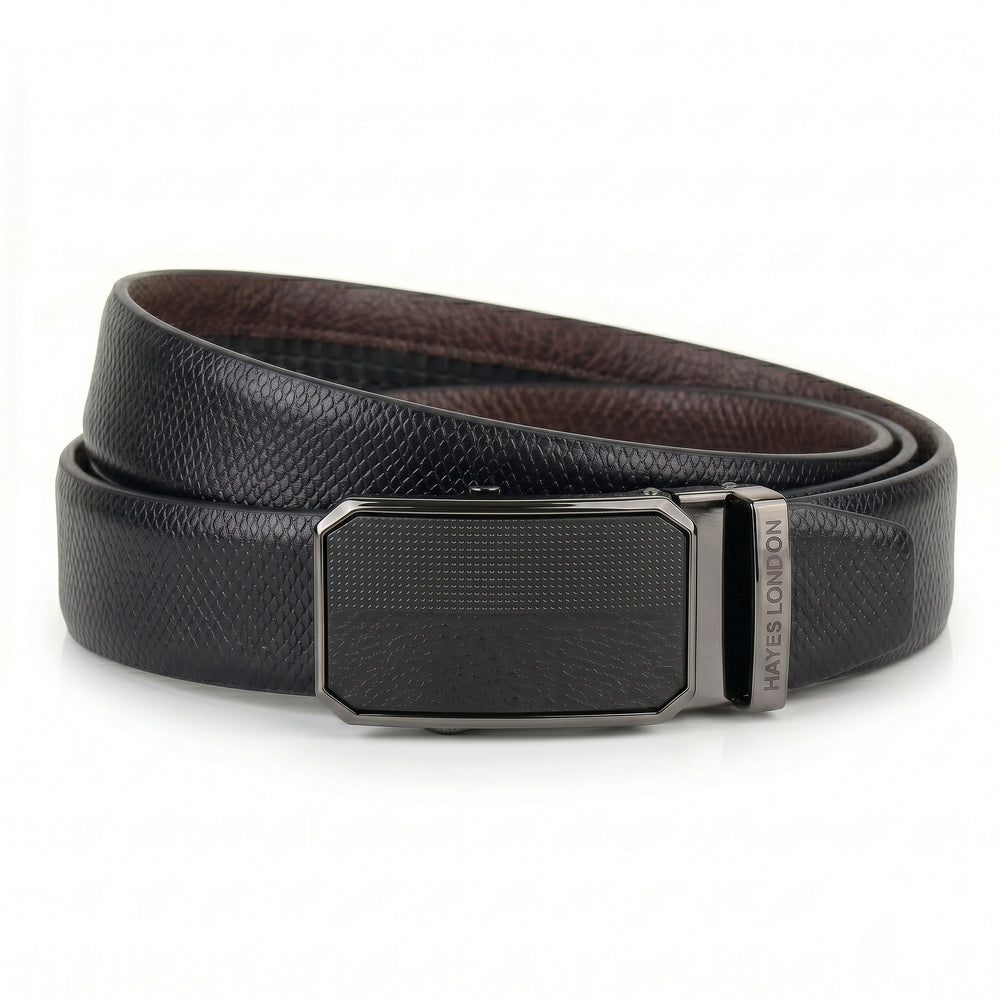 Hayes London | Asgard Auto-Lock No-Hole Italian Leather Belt for Men – Micro-adjustable Reversible Black & Brown Belt for Formal & Casual Wear