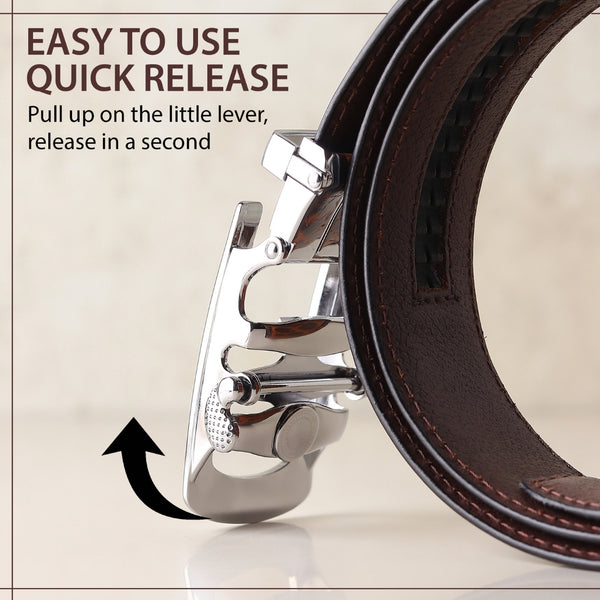 Hayes London | Atlas Auto-Lock No-Hole Genuine Leather Belt for Men – Micro-adjustable Smart Belt for Formal & Casual Wear (Croco Brown)