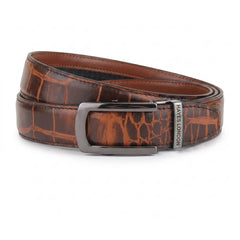 Hayes London | Atlas Brown Croco Genuine Leather Auto-Lock Belt for Men – Grey Buckle, Micro-Adjustable Fit