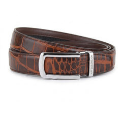 Hayes London | Atlas Auto-Lock No-Hole Genuine Leather Belt for Men – Micro-adjustable Smart Belt for Formal & Casual Wear (Croco Brown)