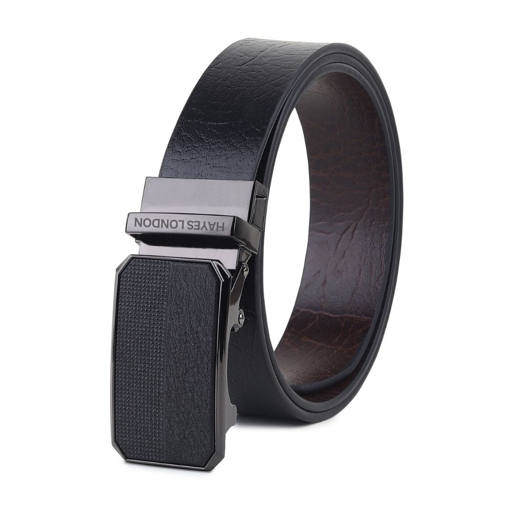 Hayes London | Asgard Auto-Lock No-Hole Genuine Leather Belt for Men – Micro-adjustable Reversible Black & Brown Belt for Formal & Casual Wear