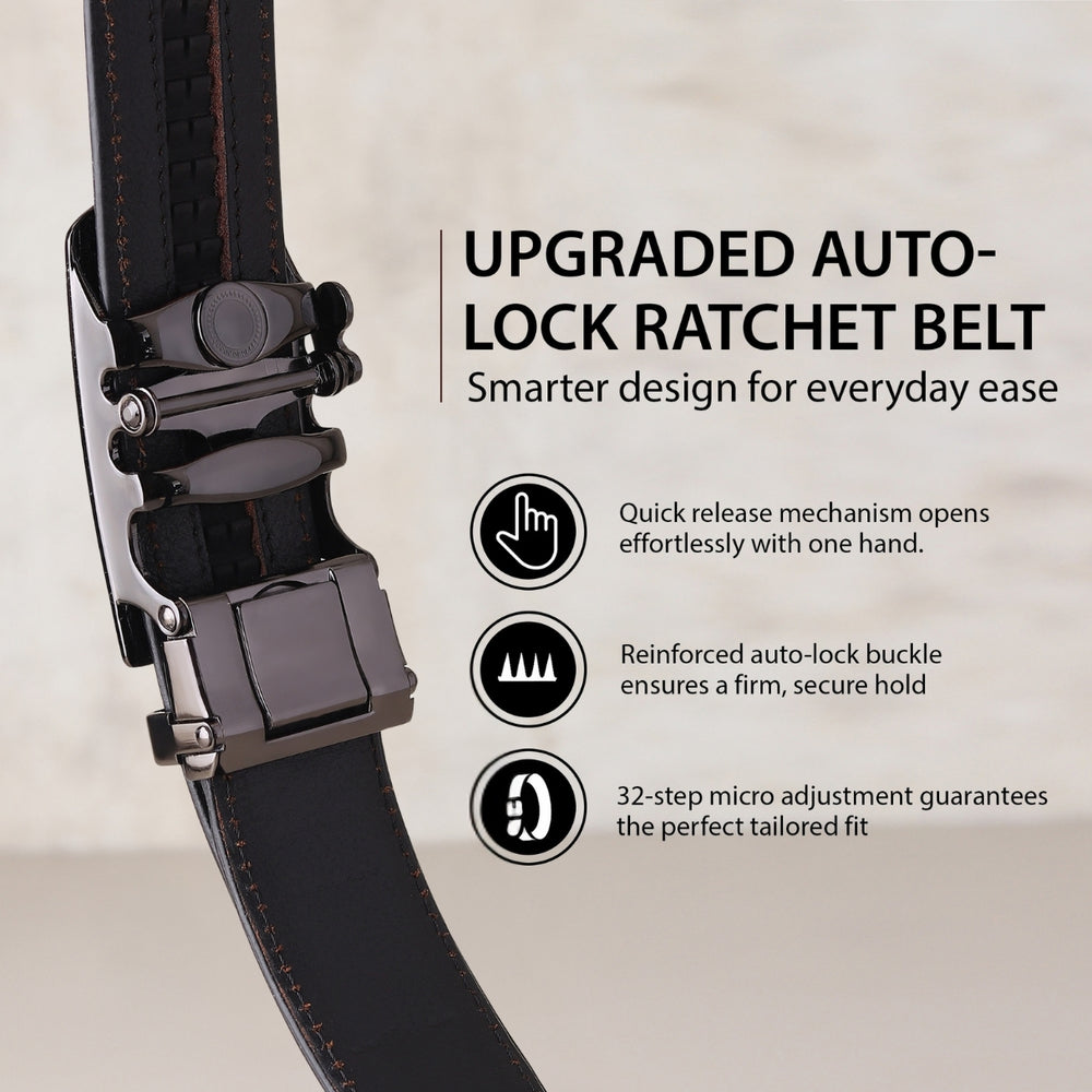 Hayes London | Atlas Auto-Lock No-Hole Genuine Leather Belt for Men – Micro-adjustable Smart Belt for Formal & Casual Wear (Croco Black)