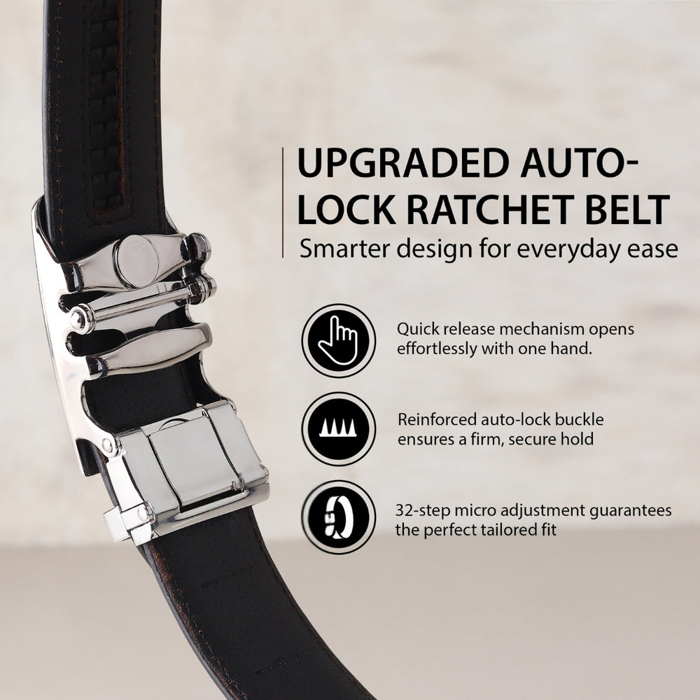 Hayes London | Atlas Auto-Lock No-Hole Genuine Leather Belt for Men – Micro-adjustable Smart Belt for Formal & Casual Wear (Croco Black)