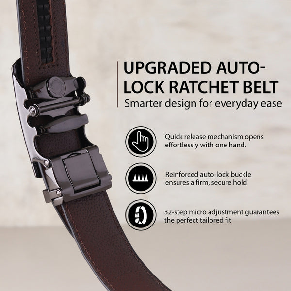 Hayes London | Atlas Auto-Lock No-Hole Genuine Leather Belt for Men – Micro-adjustable Smart Belt for Formal & Casual Wear (Croco Brown)