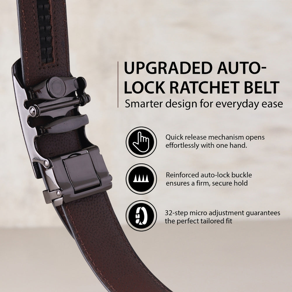 Hayes London | Atlas Auto-Lock No-Hole Genuine Leather Belt for Men – Micro-adjustable Smart Belt for Formal & Casual Wear (Croco Brown)