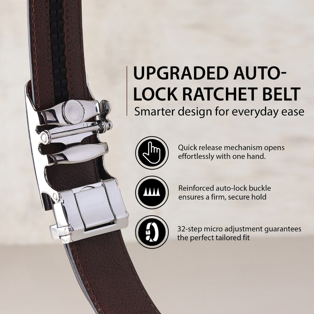 Hayes London | Atlas Auto-Lock No-Hole Genuine Leather Belt for Men – Micro-adjustable Smart Belt for Formal & Casual Wear (Croco Brown)