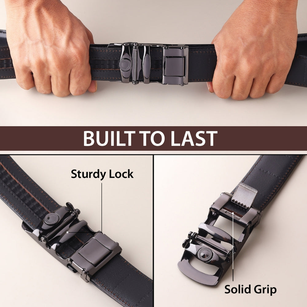 Hayes London | Atlas Auto-Lock No-Hole Genuine Leather Belt for Men – Micro-adjustable Smart Belt for Formal & Casual Wear (Croco Black)