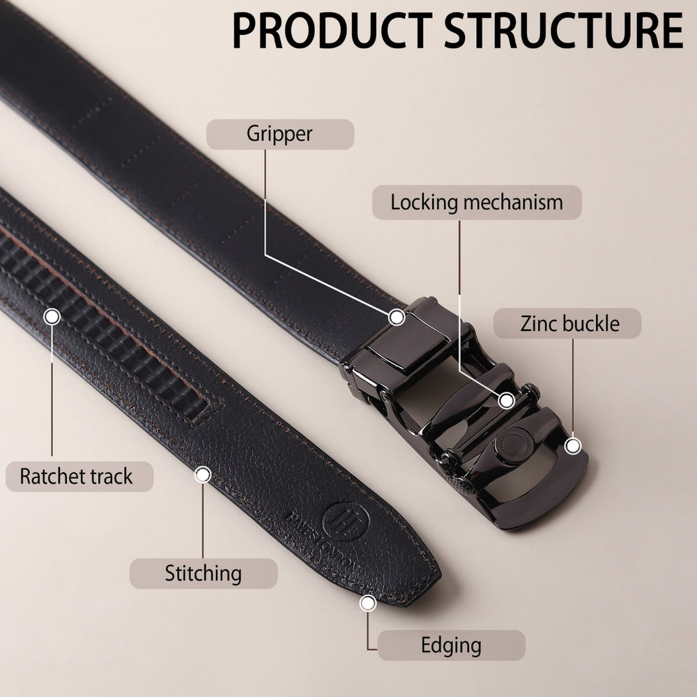 Hayes London | Atlas Auto-Lock No-Hole Genuine Leather Belt for Men – Micro-adjustable Smart Belt for Formal & Casual Wear (Croco Black)